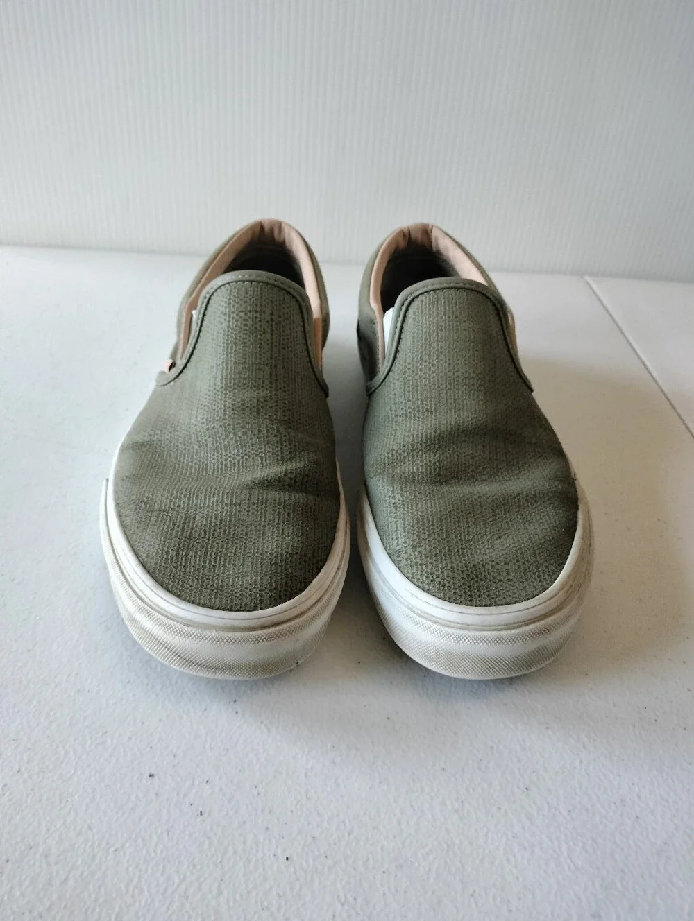 Vans Classic Slip On Textured Green Sneakers Mens 9 / Womens 10.5 Travel Comfort